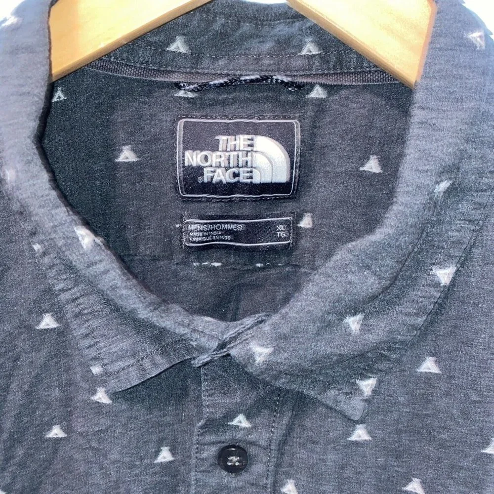 North Face Shirt Mens‎ XL Gray Teepees Chest Pocket Button Front 100% Cotton